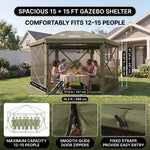 15x15 Pop-Up Gazebo Screen Tent – Large Outdoor Screen House with Mesh Walls & Carry Bag - 4