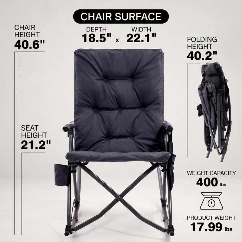 Oversized Folding Rocking Camping Chair with Padded Comfort & Portable Design - 4