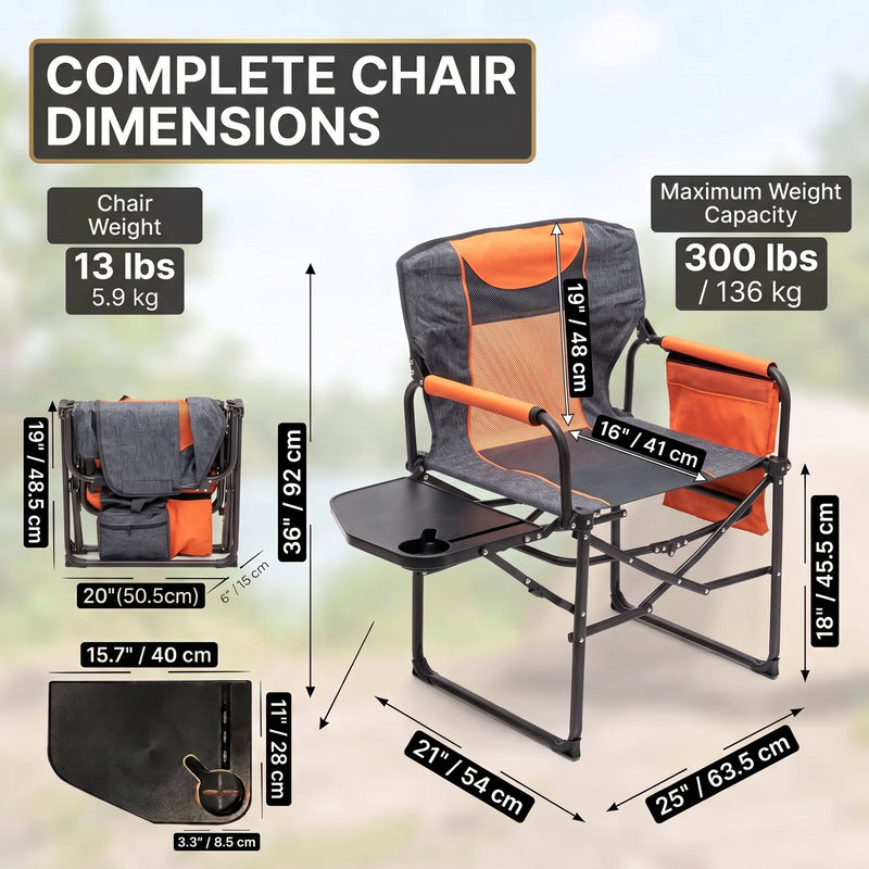 Camping Directors Chair, Heavy Duty,Oversized Portable Folding Chair with Side Table, Pocket for Beach, Fishing,Trip,Picnic,Lawn Blue - 4