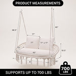 2-Person Hanging Hammock Chair with Cushion – Boho Macrame Swing for Indoor & Outdoor Relaxation - 4