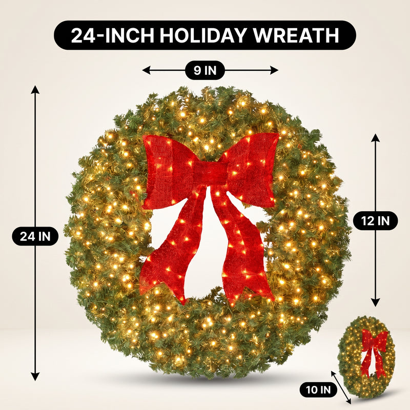 Pre-Lit Christmas Wreath with Warm LED Lights - 4