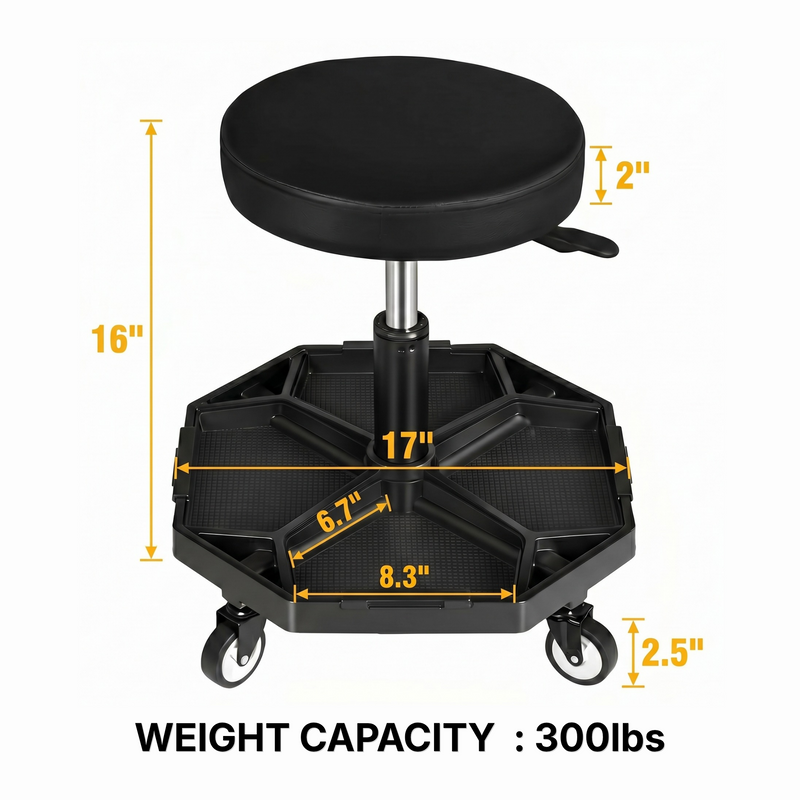 360° Swivel Pneumatic Mechanic Stool — 300–330 lbs Capacity, Padded Seat | Trufairs - 4