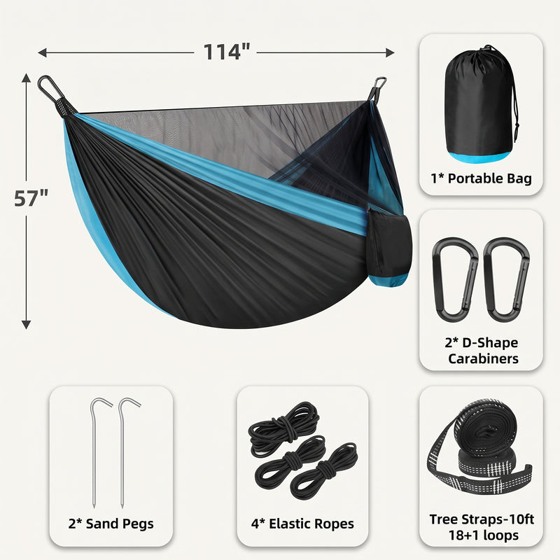 DOUBLE CAMPING HAMMOCK WITH REVERSIBLE BUG NET – 2 PERSON, 660 LB - 4