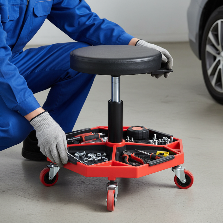 Shop Garage Adjustable Rolling Mechanic Stool with Tool Tray