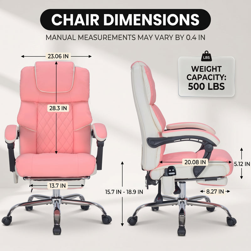 Executive Massage Office Chair with Heated Lumbar, Reclining Backrest & Extendable Footrest - 4