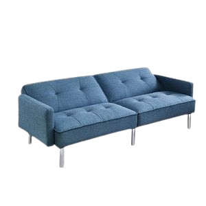 85" Blue Polyester Blend Convertible Futon Sleeper Sofa And Toss Pillows With Silver Legs