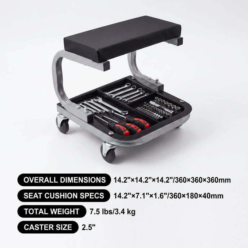 Rolling Mechanic Stool with Tool Tray - Creeper Seat with Wheels for Garage & Shop, Rolling Work Stool with Wheels for Mechanics, Auto Repair Workshop - 4