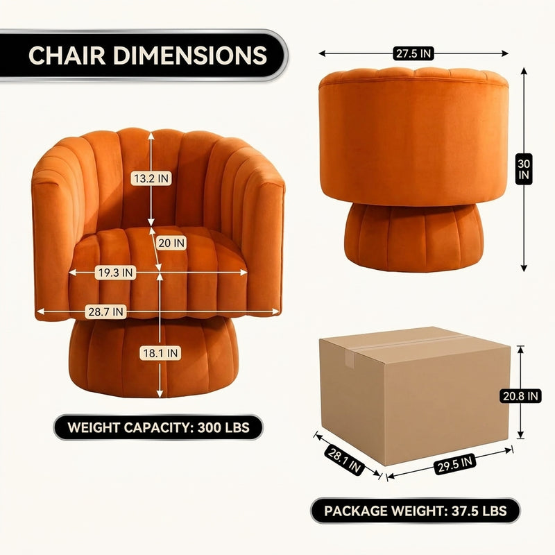 Channel Tufted Swivel Accent Chair – Velvet Barrel Chair - 4