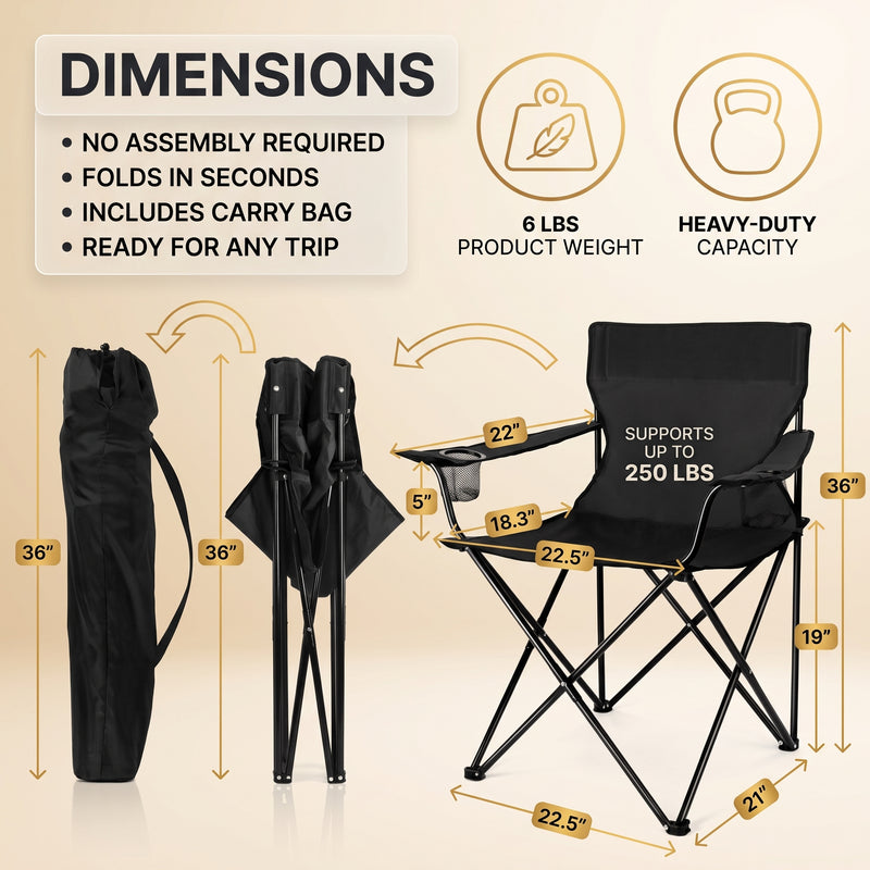 2 Pack Folding Camping Chairs with Cup Holders & Carry Bags - 4