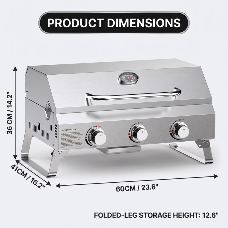 PORTABLE STAINLESS STEEL TABLETOP PROPANE GRILL – 2 & 3 BURNER OUTDOOR BBQ OPTIONS - 4