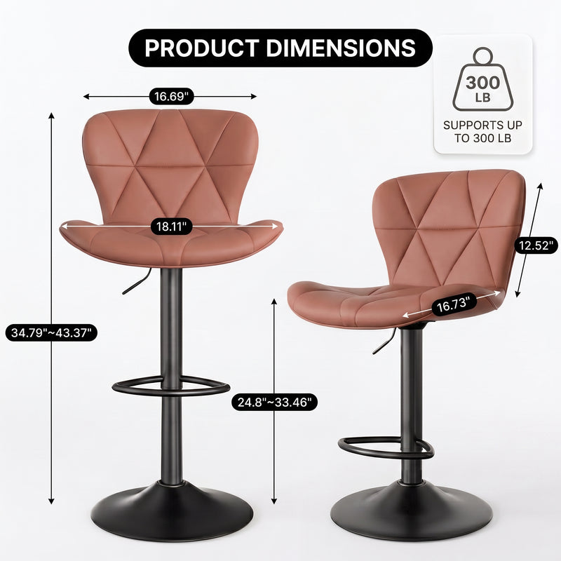 COUNTER BAR STOOLS SET OF 2 – ADJUSTABLE SWIVEL FAUX LEATHER SEATS - 4