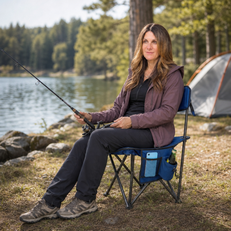 Tri-Lite Stool w/Back, Lightweight Portable Fishing Chair w/Cupholder and Carry Strap, Supports 225-Lb, Portable Outdoor Chair for the Hunting Blind, Camping, Travel, Hiking - 4