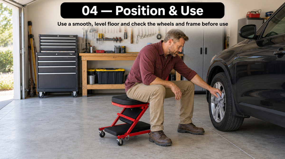 2-in-1 Mechanic Creeper Seat - Folding Z-Creeper, 300-450 lbs - assembly and setup image 4