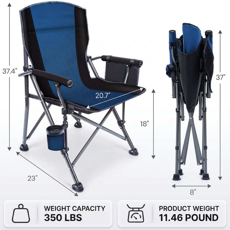 Heavy Duty Portable Folding Camping Chair with Cup Holder & Cooler Pocket - 4