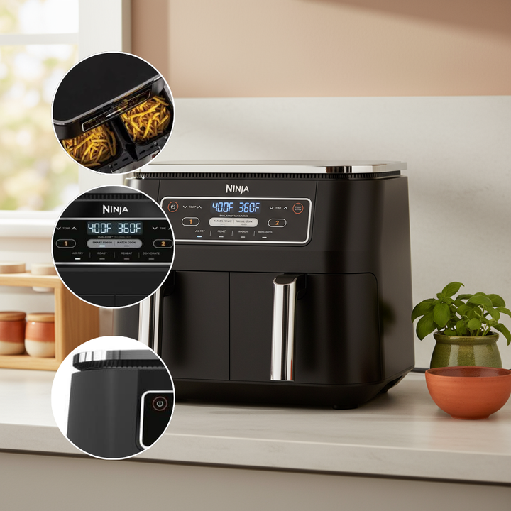 Ninja Foodi 4-in-1 8-Quart 2-Basket Air Fryer with DualZone Technology, Black, Model DZ100