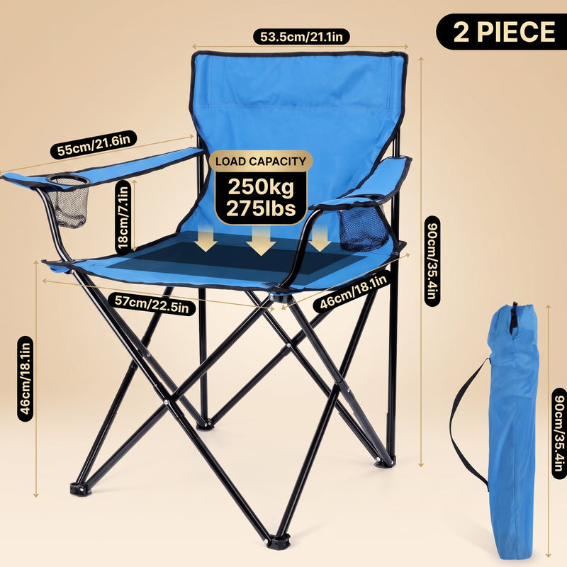 2 Pack Folding Camping Chairs with Cup Holders & Carry Bags - 4