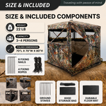 Hunting Blind with Floor Mat, 360 Degree See Through Ground Blind with Carrying Bag, 2/3/4 Person Pop Up Camouflage Tent Portable Concealed Shelter - 4