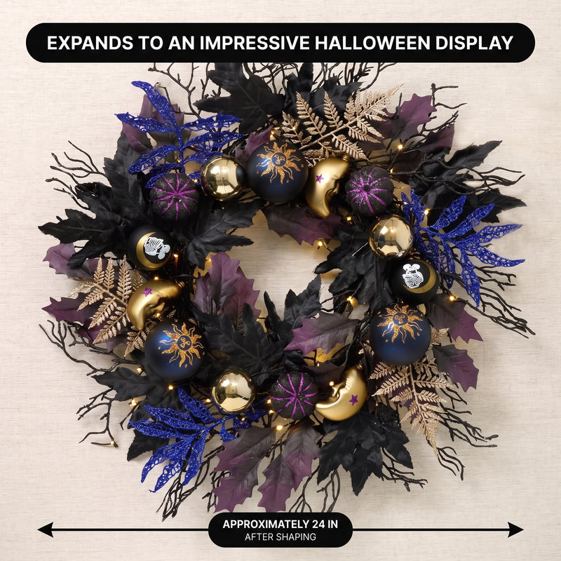 HALLOWEEN WREATH WITH LIGHTS FOR FRONT DOOR – PRE-LIT PUMPKIN, WITCH & GOTHIC PORCH DÉCOR - 4