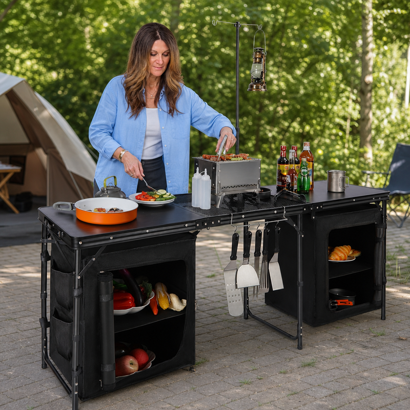 Camping Portable Cook Station/Kitchen Table, Folding Outdoor Cooking Table with Storage - 4