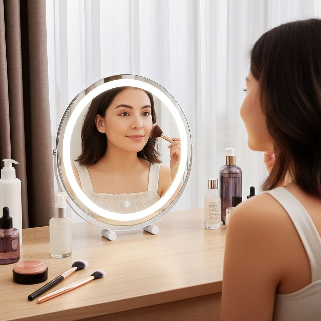 19″ Round LED Halo Vanity Makeup Mirror – 3 Lighting Colors & Dimmable | Trufairs