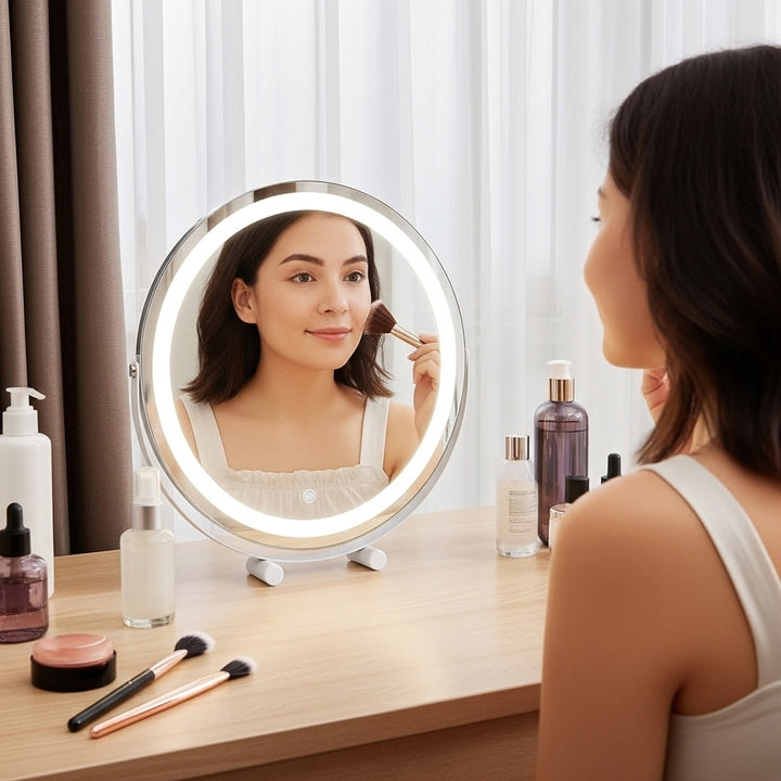 19″ Round LED Halo Vanity Makeup Mirror – 3 Lighting Colors & Dimmable | Trufairs