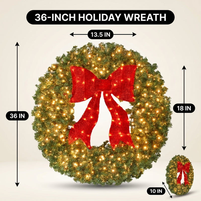 PRE-LIT CHRISTMAS WREATH – WARM LED DOOR DÉCOR - 4