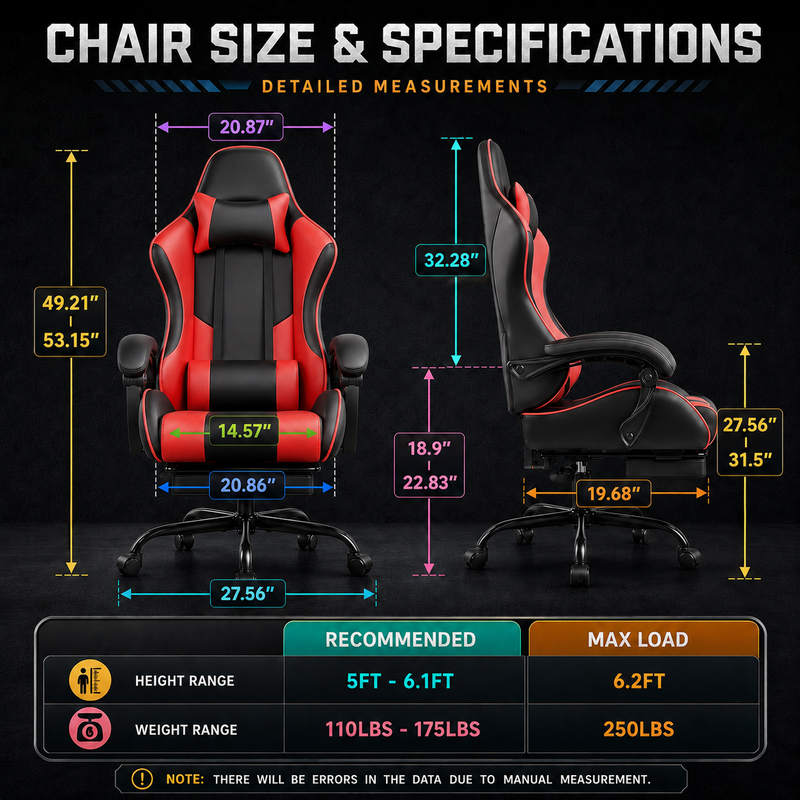 GAMING CHAIR WITH FOOTREST – LUMBAR SUPPORT & 360° SWIVEL - 4