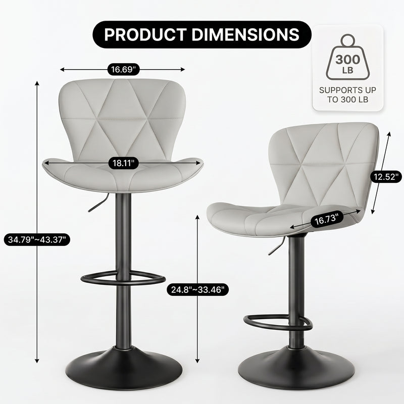 COUNTER BAR STOOLS SET OF 2 – ADJUSTABLE SWIVEL FAUX LEATHER SEATS - 4