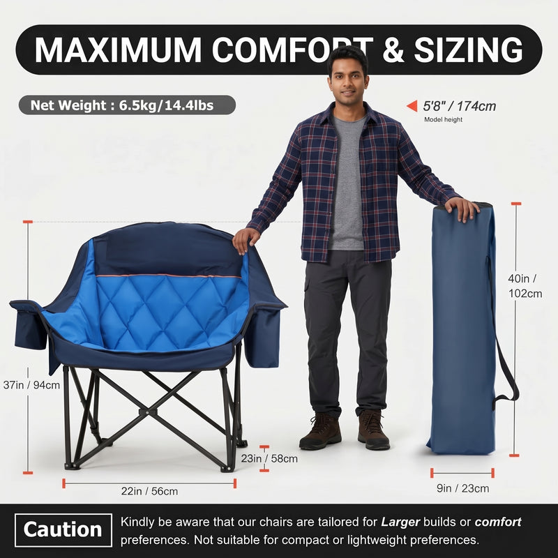 Oversized Camping Chairs 2 Pack – Extra-Large Folding Outdoor Chairs, Padded - 4