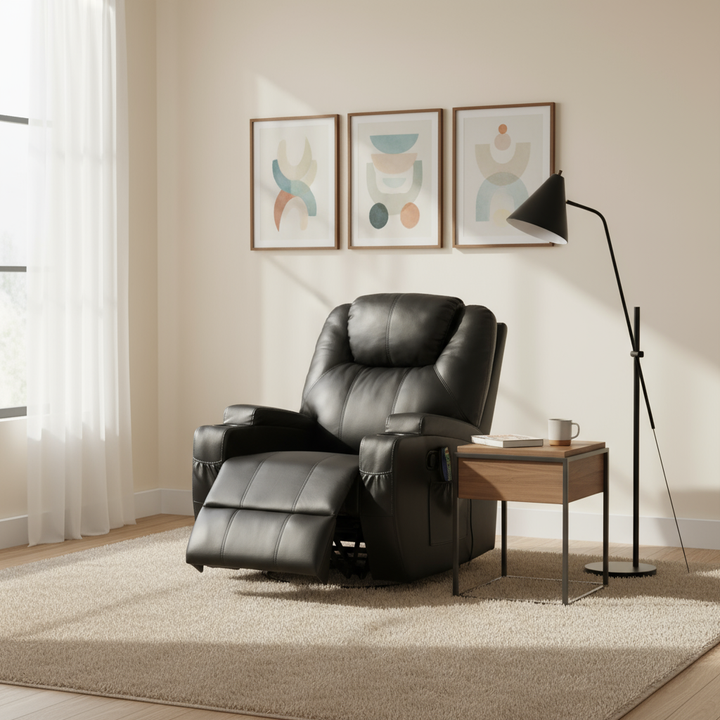 34" Brown Faux Leather Heated Massage Home Theater Recliner