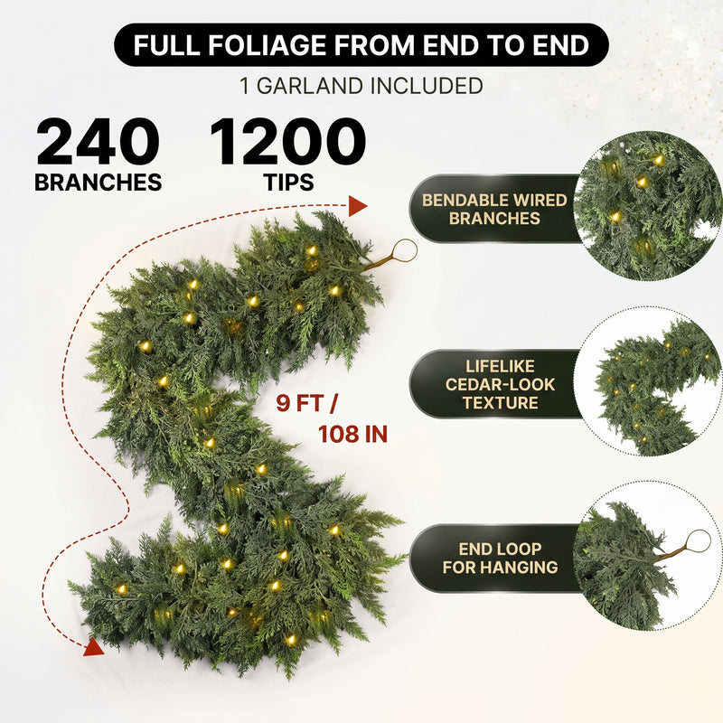 CHRISTMAS GARLAND WITH LIGHTS – PRE-LIT HOLIDAY GREENERY - 4