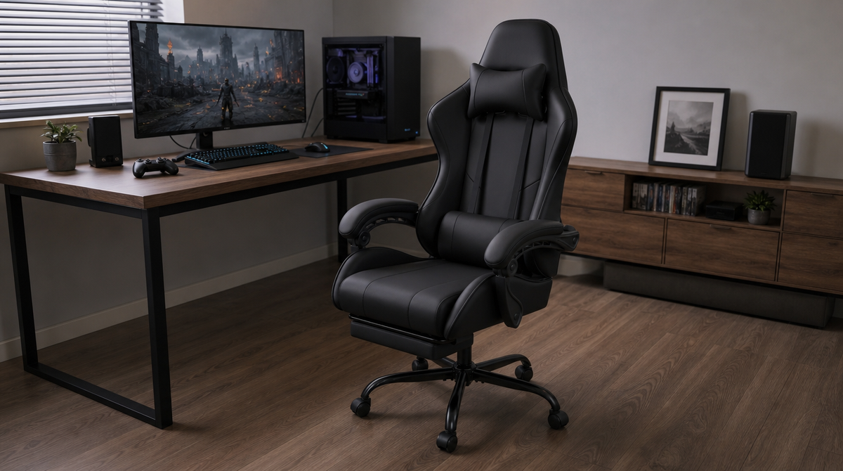 Reclining Gaming Chair with Footrest, Lumbar Support & 360° Swivel - fit and scale image 4