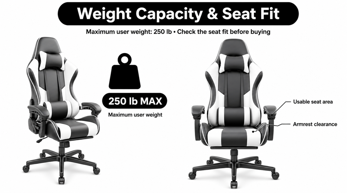 Reclining Gaming Chair with Footrest, Lumbar Support & 360° Swivel -  limitations image 4