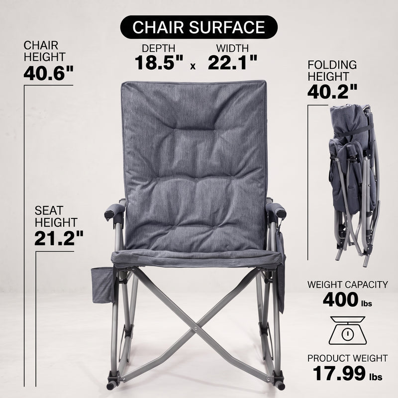 Oversized Folding Rocking Camping Chair with Padded Comfort & Portable Design - 4