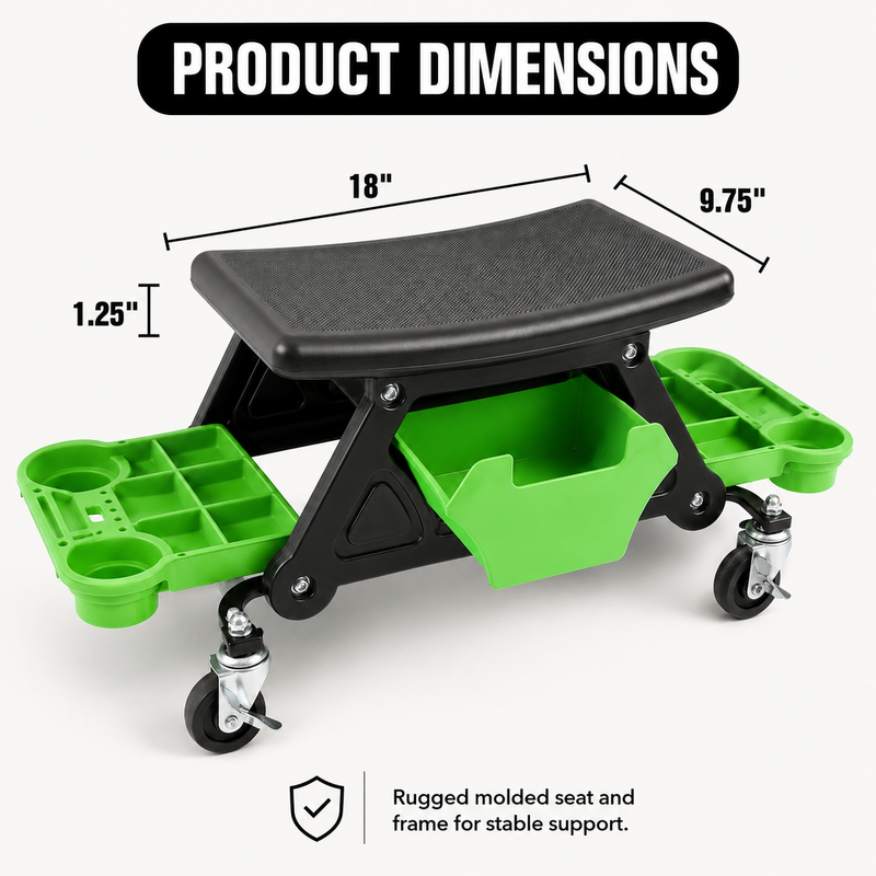 Mobile Mechanic Toolbox Seat with Drawers - Rolling Mechanic Stool with Sliding Tool Tray, Shop Stool with Wheels for Garage & Workshop, Auto Repair - 4