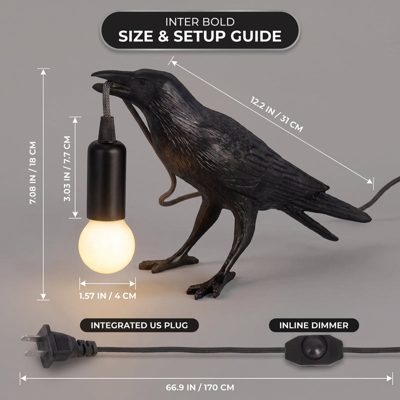 Gothic Raven Lamp – Dark Academia Table Light - 4