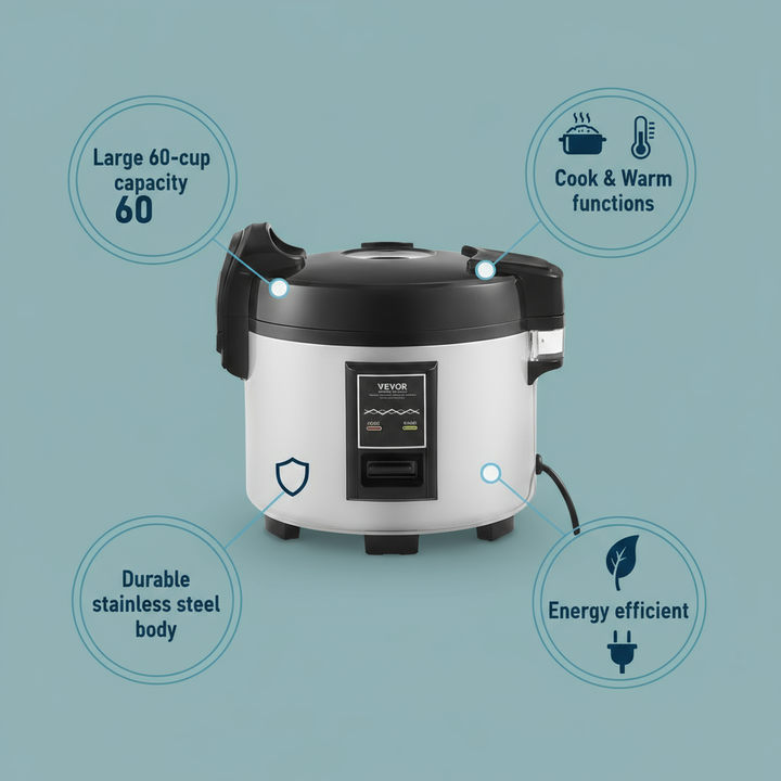VEVOR Commercial Rice Cooker 60-Cup Non-Stick Pot 13L 12H Keep Warm Restaurant