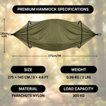 Over 600lbs Hammock, 1-2 person, Nylon with Mosquito Net - 4