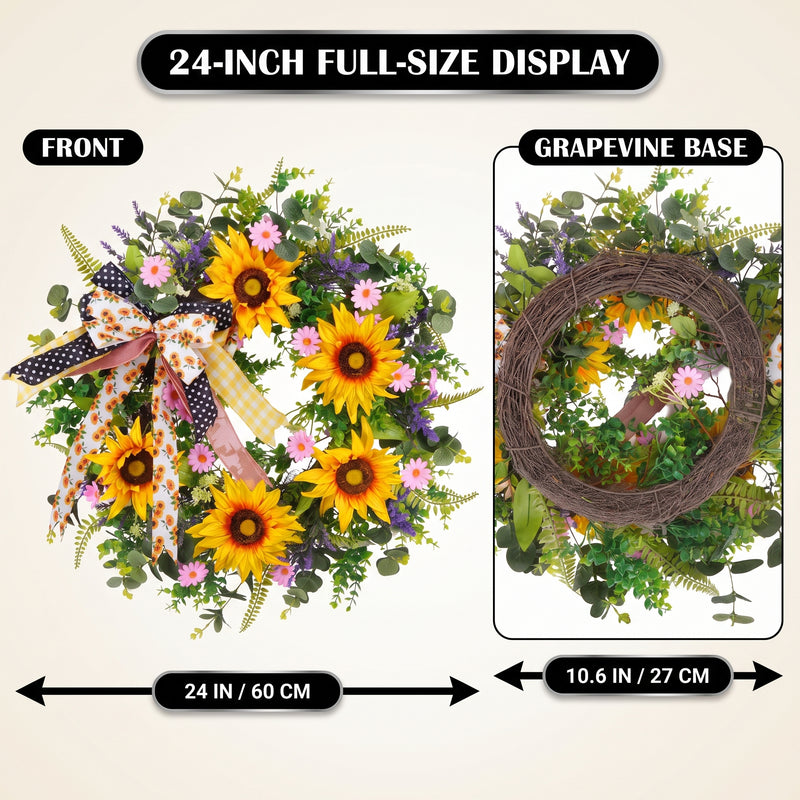 SUNFLOWER WREATH FOR FRONT DOOR – SUMMER FLORAL PORCH DÉCOR - 4