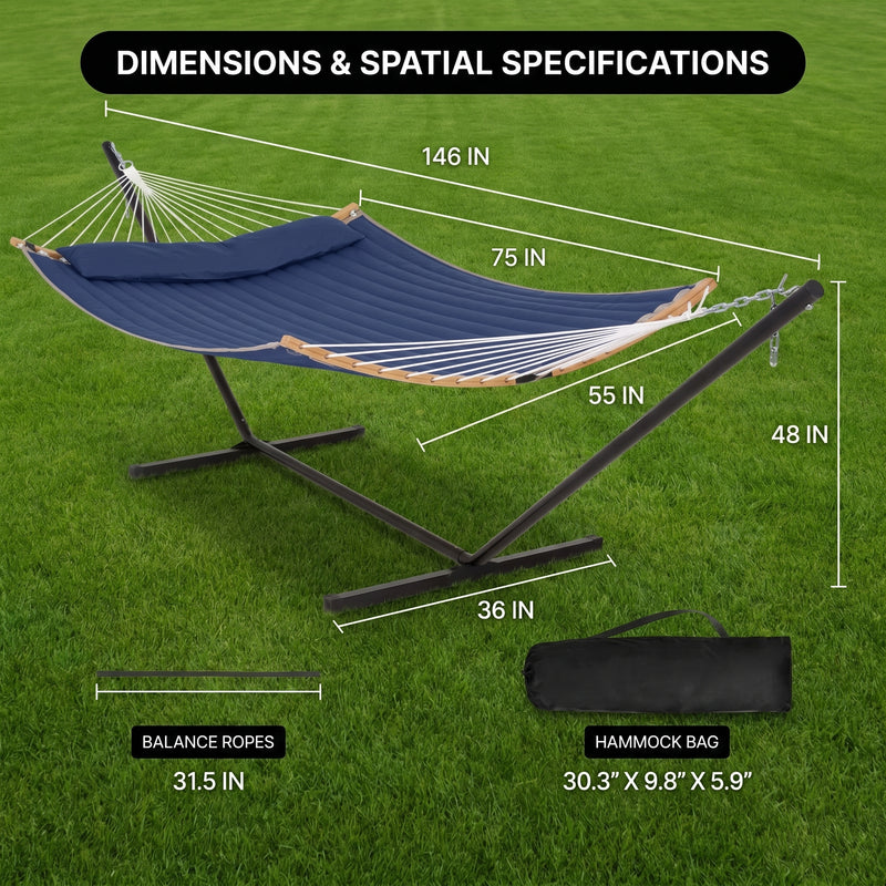 2-Person Hammock with Adjustable-Height Stand, Pillow & Carrying Bag - 4