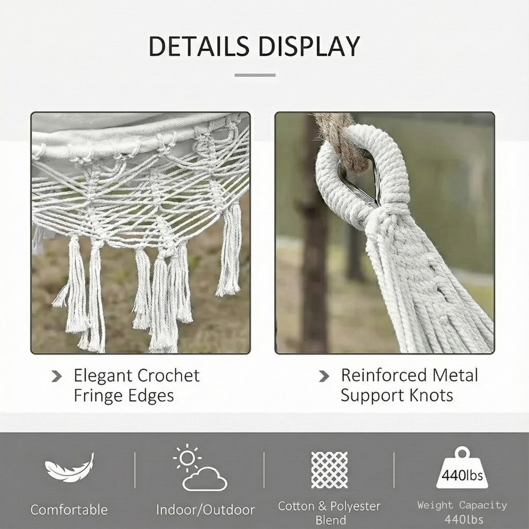 2-Person Boho Macramé Fringe Double Deluxe Hammock Swing | Trufairs