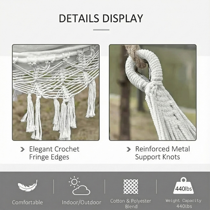 2-Person Boho Macramé Fringe Double Deluxe Hammock Swing | Trufairs