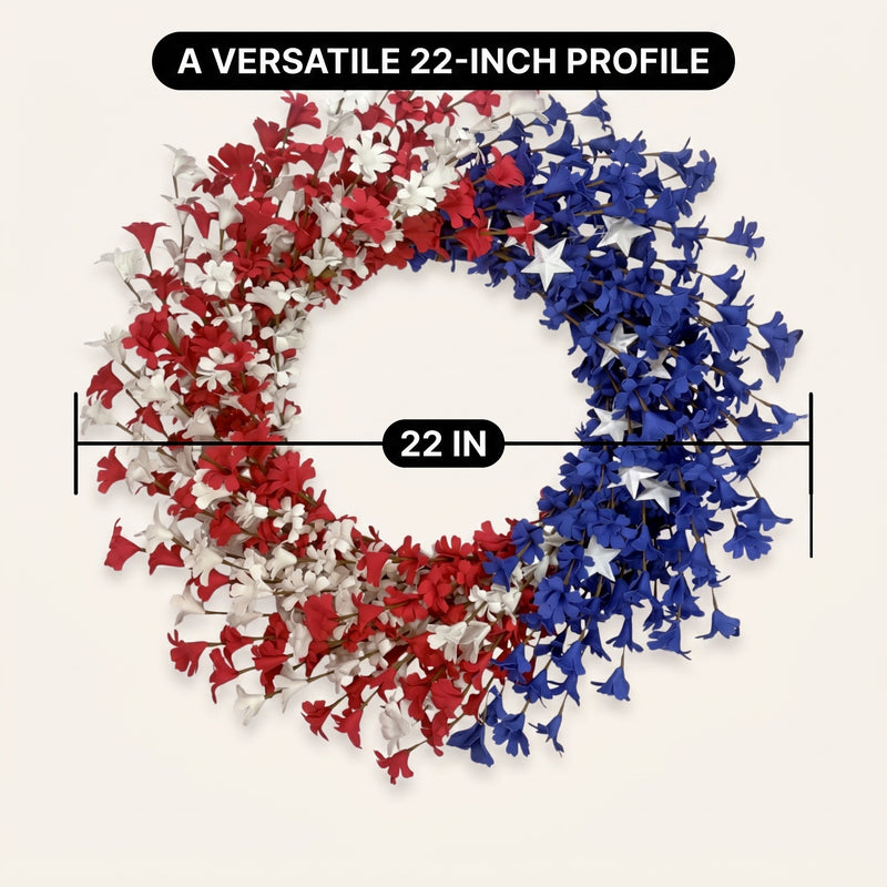 4TH OF JULY WREATH FOR FRONT DOOR – RED, WHITE & BLUE PATRIOTIC DÉCOR - 4