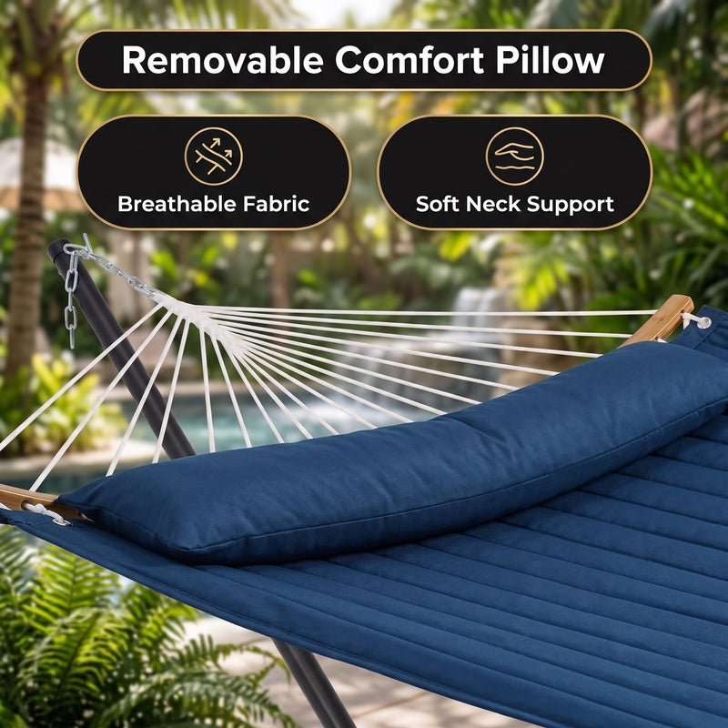 2-Person Outdoor & Indoor Hammock with Adjustable Height, Pillow & Stand – Portable, Sturdy, Colorful - 4