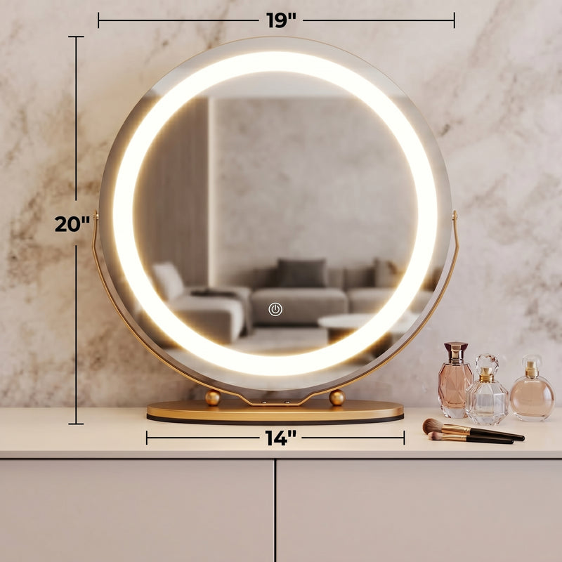 LED Vanity Mirror with Halo Lights – 12" & 19" | Dimmable LED Makeup Mirror with 360° Rotation, Touch Control | Gold & White - 4 (replacement)