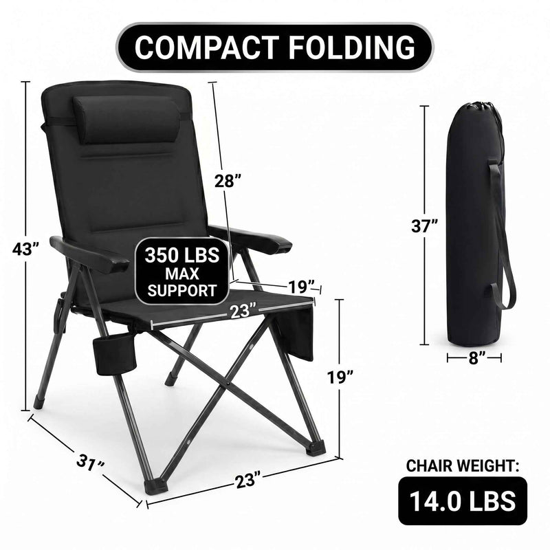Reclining Camping Chair – 3-Position High-Back Folding Chair with Lumbar Support