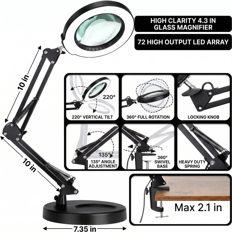 10X to 30X LED Magnifying Lamp – Desk, Clamp & Floor Stand
