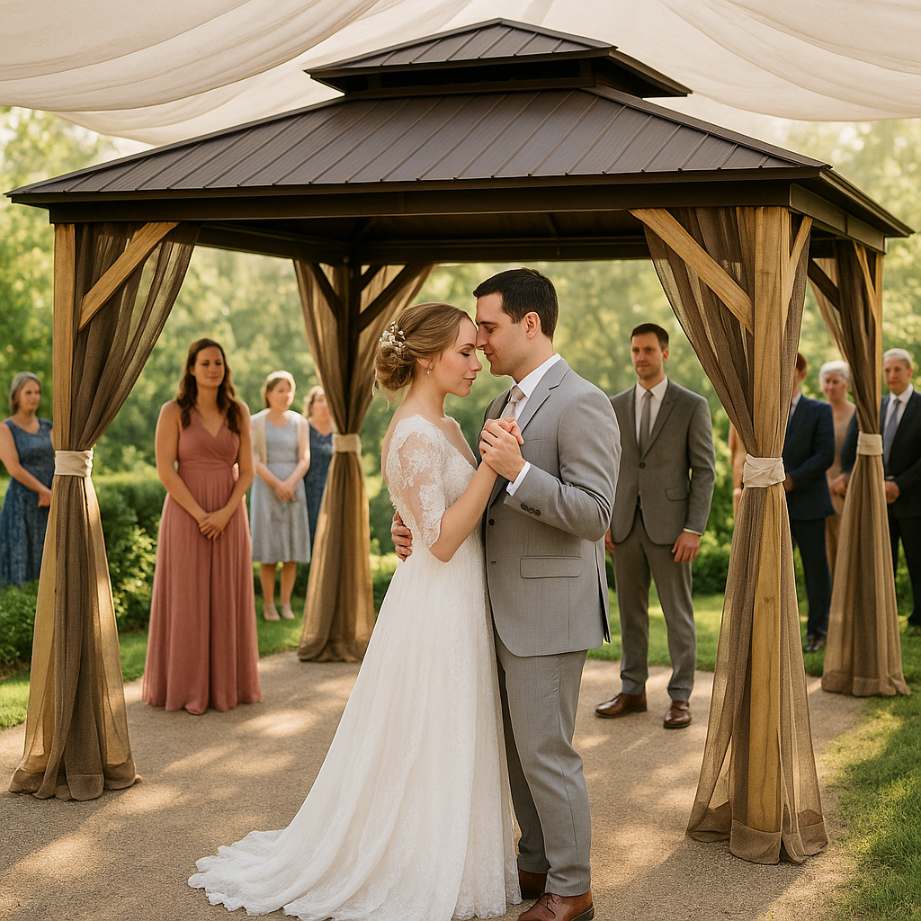 Exclusive 10' x 14' Cedar Wood Gazebo - Premium Solid Wood Hardtop Pavilion with Galvanized Steel Double Roof