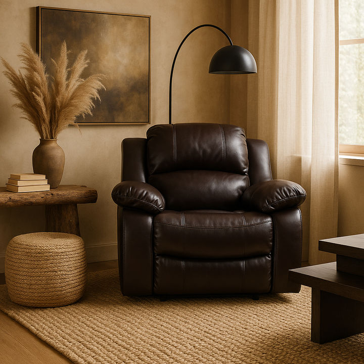 Brown Leather Match Manual Reclining Chair - Premium Comfort for Living Room Relaxation