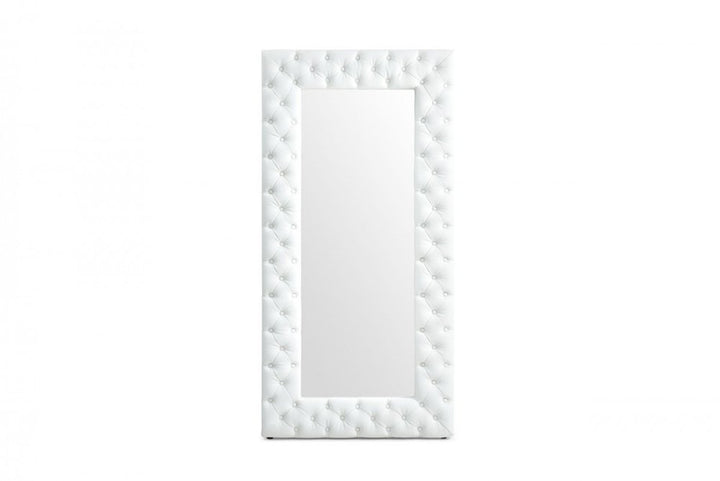 80" White Faux Leather Framed Leaning Accent Mirror